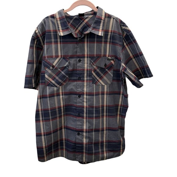 Oakley Other - Oakley Mens XL Plaid Button-Up Short Sleeve Shirt Casual Navy  Red Lightweight